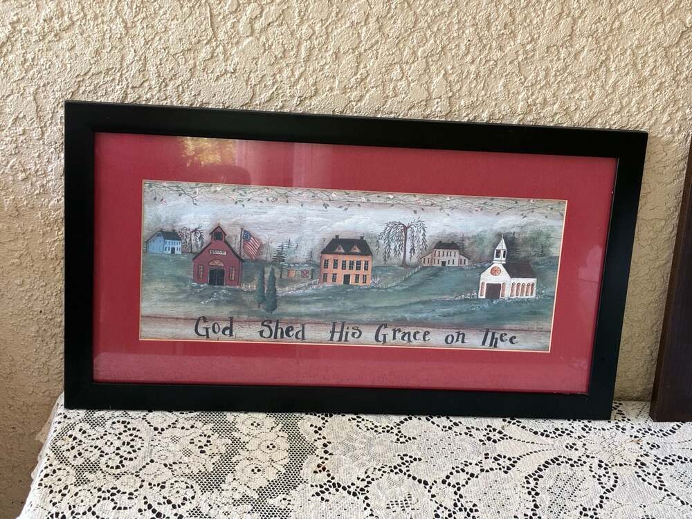 Pat Fischer Framed Folk Art Print 'God Shed His Grace on Thee'